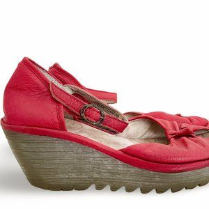 Fly London Leather Wedge Platform Sandals, Red Size 39